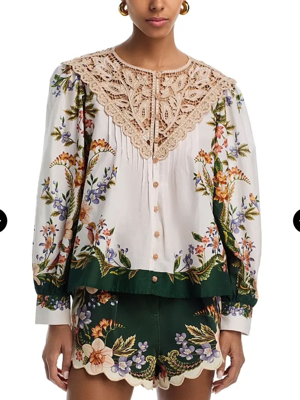 FARM Rio Ivory Floral Blouse with Cream Crochet Yoke
